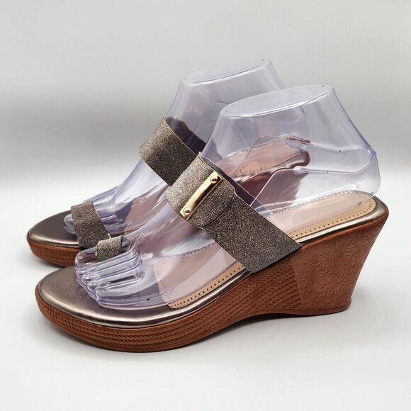 Fashion Heels Silver Open Toe Slide Platform Heels Women's Size 39 8.5 - Picture 1 of 5